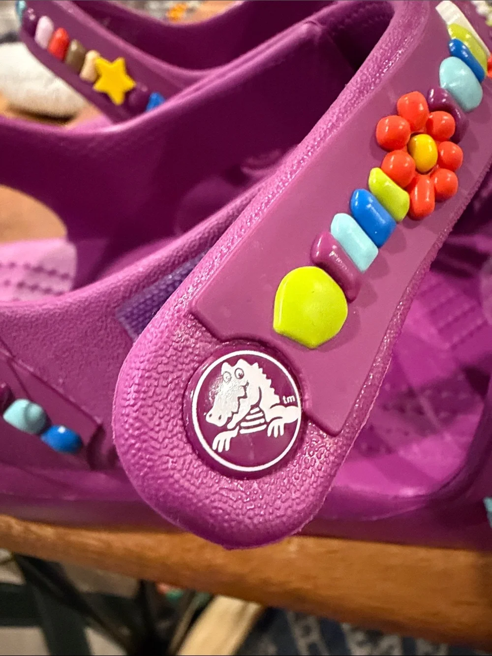 CROCS Kids' Fisherman PurpleGrapeberry Sandals with Multicolor Charm Straps
